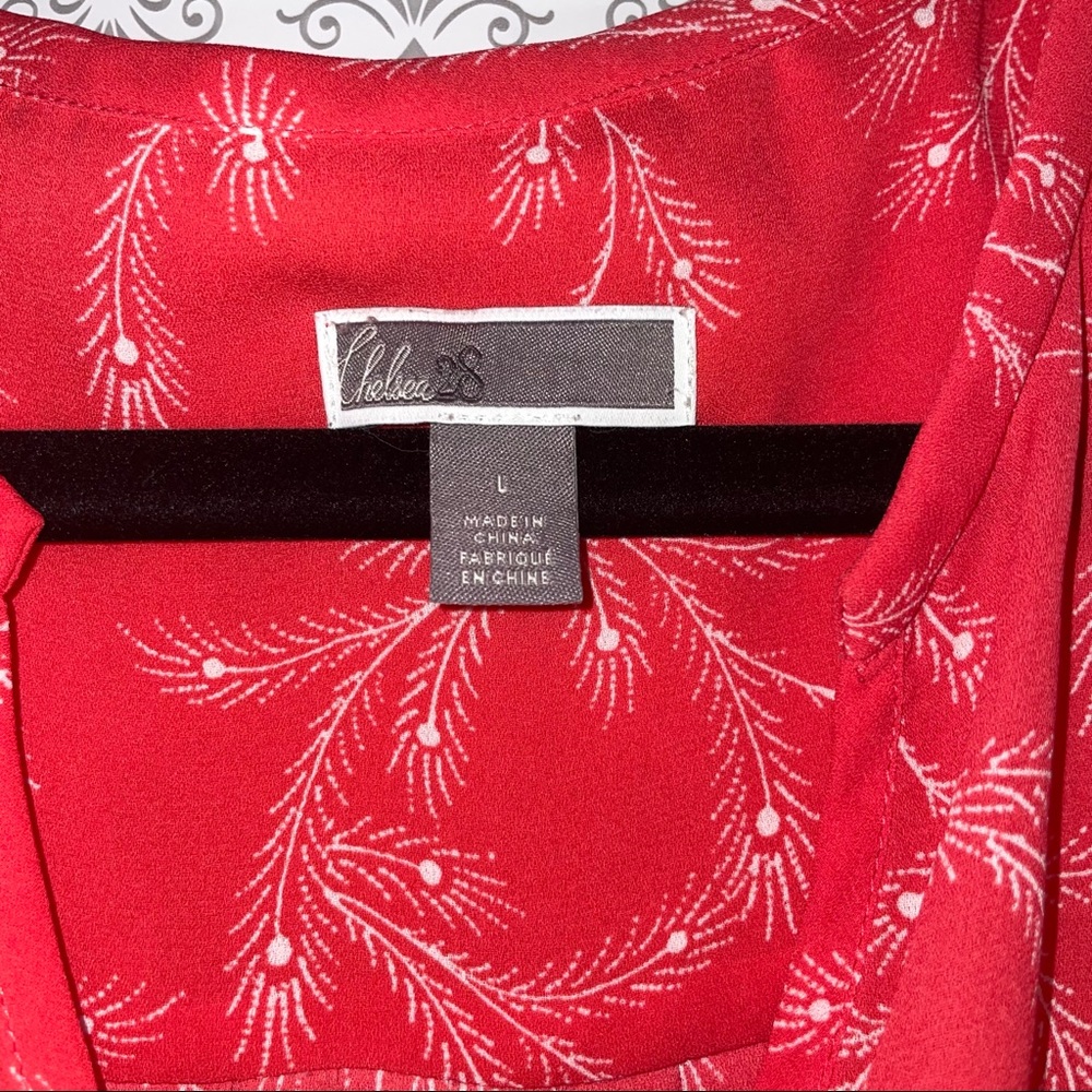 Chelsea28 Red Poinsettia Feathered Palm Top size large sleeveless blouse spring - Picture 4 of 7